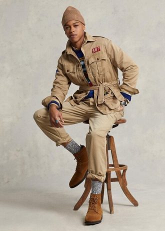 Chaquetas de sarga con cinturón Ralph Lauren para hombre en color marrón