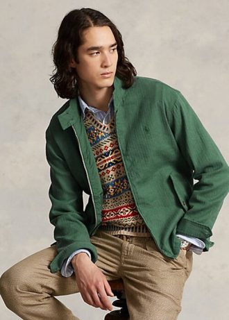 Chaquetas de sarga de espiga de mezcla de lino Ralph Lauren para hombre, color verde