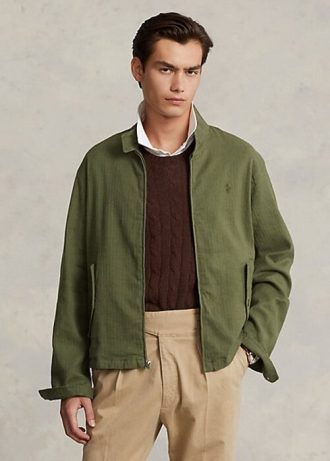 Chaquetas de sarga de espiga en mezcla de lino Ralph Lauren para hombre, color oliva