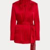 Chaquetas de satén con cinturón Ralph Lauren Quinton para mujer en color rojo
