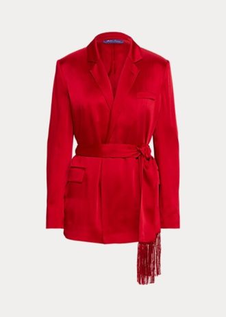 Chaquetas de satén con cinturón Ralph Lauren Quinton para mujer en color rojo Chaquetas de satén con cinturón Ralph Lauren Quinton para mujer en color rojo