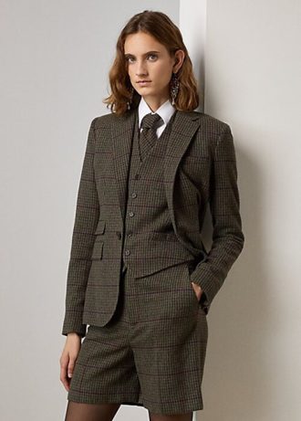 Chaquetas de tweed a cuadros Ralph Lauren Parker para mujer, color oliva/marrón