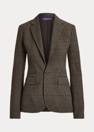 Chaquetas de tweed a cuadros Ralph Lauren Parker para mujer, color oliva/marrón