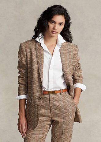 Chaquetas de tweed de lana y lino a cuadros de Ralph Lauren para mujer en color marrón