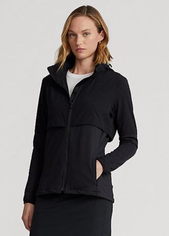 Chaquetas híbridas con capucha plegable Ralph Lauren para mujer, color negro
