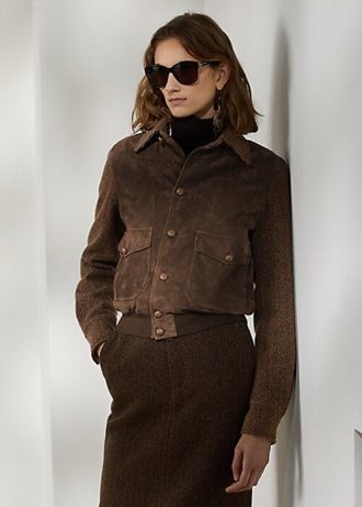 Chaquetas marrones Ralph Lauren Hugh de ante de cordero y espiga para mujer