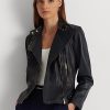 Chaquetas moteras de cuero abatanado Ralph Lauren para mujer en color azul marino Chaquetas moteras de cuero abatanado Ralph Lauren para mujer en color azul marino
