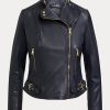 Chaquetas moteras de cuero abatanado Ralph Lauren para mujer en color azul marino Chaquetas moteras de cuero abatanado Ralph Lauren para mujer en color azul marino