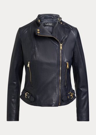 Chaquetas moteras de cuero abatanado Ralph Lauren para mujer en color azul marino
