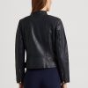Chaquetas moteras de cuero abatanado Ralph Lauren para mujer en color azul marino Chaquetas moteras de cuero abatanado Ralph Lauren para mujer en color azul marino