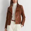 Chaquetas moteras de cuero Ralph Lauren para mujer en marrón oscuro Chaquetas moteras de cuero Ralph Lauren para mujer en marrón oscuro