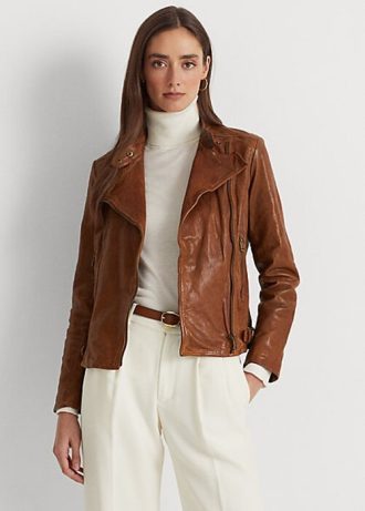 Chaquetas moteras de cuero Ralph Lauren para mujer en marrón oscuro