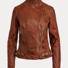 Chaquetas moteras de cuero Ralph Lauren para mujer en marrón oscuro Chaquetas moteras de cuero Ralph Lauren para mujer en marrón oscuro