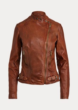 Chaquetas moteras de cuero Ralph Lauren para mujer en marrón oscuro