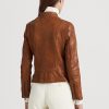 Chaquetas moteras de cuero Ralph Lauren para mujer en marrón oscuro Chaquetas moteras de cuero Ralph Lauren para mujer en marrón oscuro