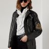 Chaquetas moteras de piel de becerro Ralph Lauren Cadena negras para mujer Chaquetas moteras de piel de becerro Ralph Lauren Cadena negras para mujer