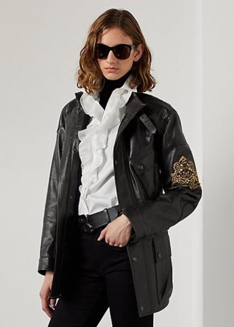 Chaquetas moteras de piel de becerro Ralph Lauren Cadena negras para mujer