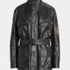 Chaquetas moteras de piel de becerro Ralph Lauren Cadena negras para mujer Chaquetas moteras de piel de becerro Ralph Lauren Cadena negras para mujer