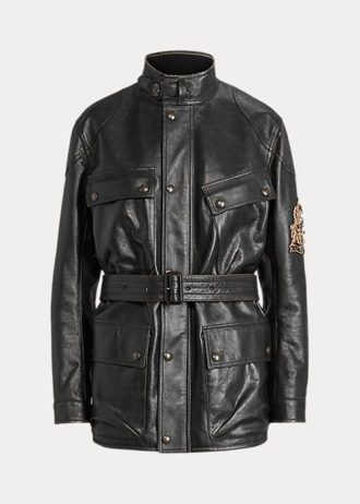 Chaquetas moteras de piel de becerro Ralph Lauren Cadena negras para mujer