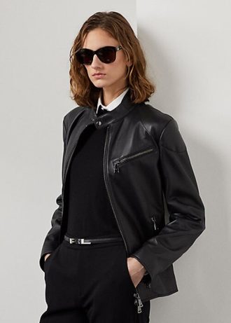 Chaquetas moteras de piel de cordero Ralph Lauren Keven para mujer, color negro Chaquetas moteras de piel de cordero Ralph Lauren Keven para mujer, color negro