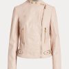 Chaquetas moteras de piel de cordero Ralph Lauren rosas para mujer Chaquetas moteras de piel de cordero Ralph Lauren rosas para mujer