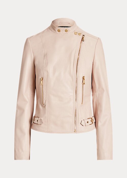 Chaquetas moteras de piel de cordero Ralph Lauren rosas para mujer Chaquetas moteras de piel de cordero Ralph Lauren rosas para mujer