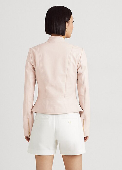 Chaquetas moteras de piel de cordero Ralph Lauren rosas para mujer Chaquetas moteras de piel de cordero Ralph Lauren rosas para mujer