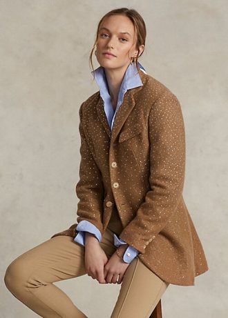 Chaquetas Ralph Lauren con lentejuelas y diseño de espiga para mujer en color marrón Chaquetas Ralph Lauren con lentejuelas y diseño de espiga para mujer en color marrón