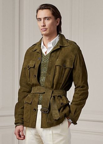 Chaquetas Ralph Lauren de ante con cinturón para hombre en color oliva