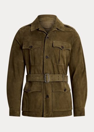 Chaquetas Ralph Lauren de ante con cinturón para hombre en color oliva
