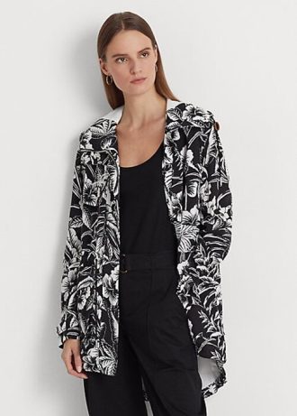 Cortavientos con capucha y estampado floral Ralph Lauren para mujer, color negro y blanco