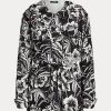 Cortavientos con capucha y estampado floral Ralph Lauren para mujer, color negro y blanco