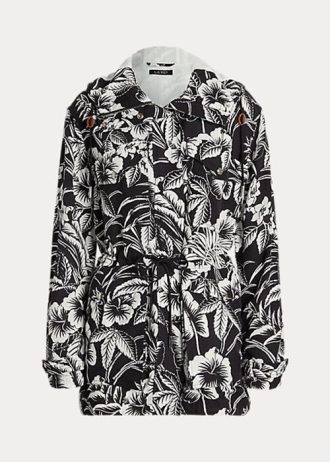 Cortavientos con capucha y estampado floral Ralph Lauren para mujer, color negro y blanco