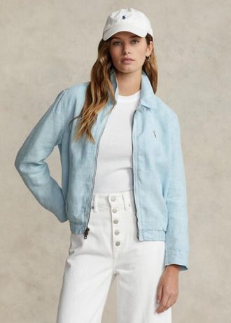 Cortavientos de lino Ralph Lauren azul para mujer