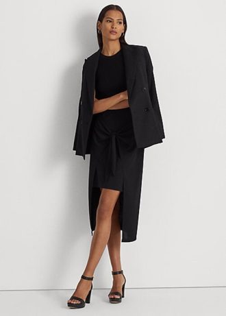 Falda midi de jersey elástico con lazo frontal para mujer de Ralph Lauren, color negro