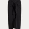 Falda midi de jersey elástico con lazo frontal para mujer de Ralph Lauren, color negro