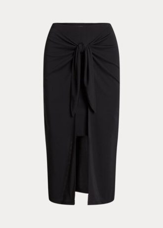 Falda midi de jersey elástico con lazo frontal para mujer de Ralph Lauren, color negro