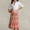 Falda midi plisada de satén con estampado de rosas de Ralph Lauren para mujer Falda midi plisada de satén con estampado de rosas de Ralph Lauren para mujer