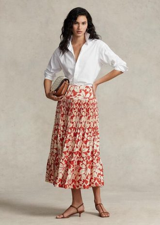 Falda midi plisada de satén con estampado de rosas de Ralph Lauren para mujer