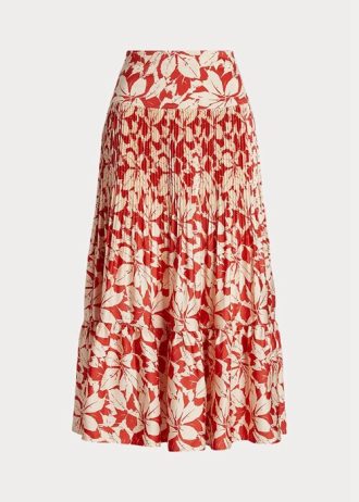 Falda midi plisada de satén con estampado de rosas de Ralph Lauren para mujer