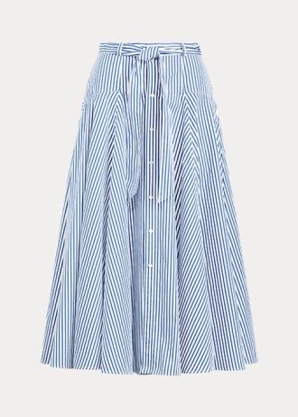 Faldas acampanadas de algodón a rayas Ralph Lauren para mujer, blancas y azules