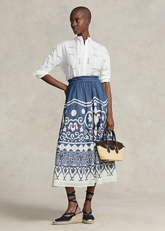 Faldas acampanadas de gasa con cuentas y estampado Ralph Lauren en azul y blanco para mujer