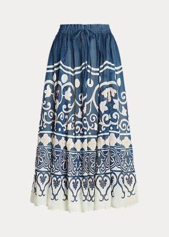 Faldas acampanadas de gasa con cuentas y estampado Ralph Lauren en azul y blanco para mujer