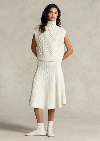 Faldas acampanadas de lana y cachemira con múltiples cables de Ralph Lauren para mujer en color crema