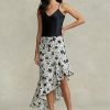 Faldas asimétricas de lino con volantes y estampado floral de Ralph Lauren para mujer en color crema/negro