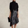 Faldas circulares asimétricas de piel de cordero Ralph Lauren para mujer, color negro