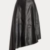 Faldas circulares asimétricas de piel de cordero Ralph Lauren para mujer, color negro