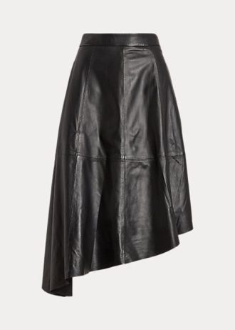 Faldas circulares asimétricas de piel de cordero Ralph Lauren para mujer, color negro