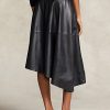 Faldas circulares asimétricas de piel de cordero Ralph Lauren para mujer, color negro
