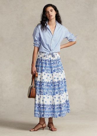 Faldas de algodón con capas y estampado floral de Ralph Lauren para mujer en color azul